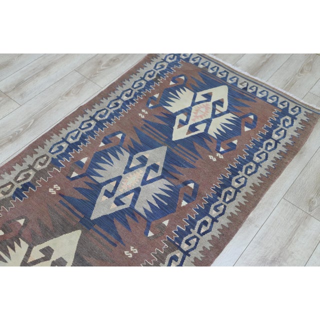 1980s 1980s Tribal Brown Handmade Runner Kelim For Sale - Image 5 of 10