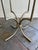Pair of Mexican Aqua Blown Glass Vessels on Decorative Tole Metal Plant Stands For Sale - Image 9 of 10