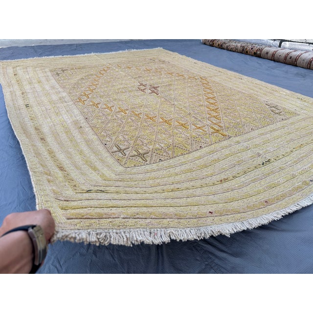 Tribal Handmade Mushwani Kilim Rug Muted Gold Wool Hand-Knotted Rug - 6'7" X 9'5" For Sale - Image 3 of 12
