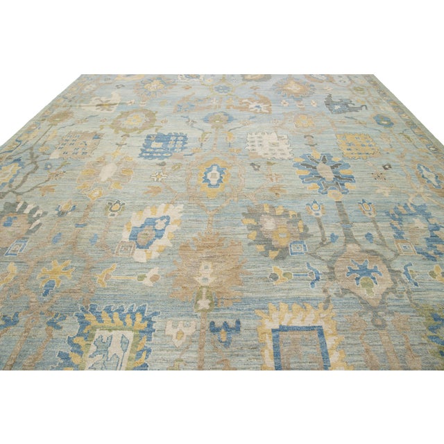Blue Apadana's Modern Blue Oversized Sultanabad Wool Rug With Allover Design For Sale - Image 8 of 10