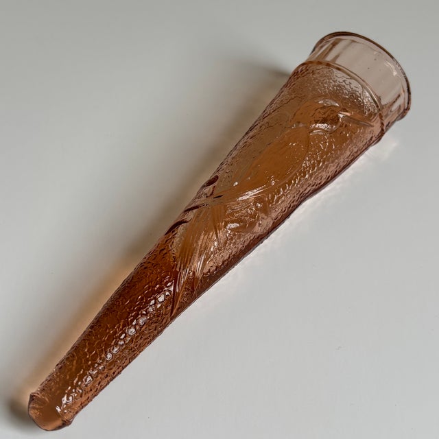 Peach Circa 1930 Depression Glass "Woodpecker" Wall Pocket Vase For Sale - Image 8 of 16