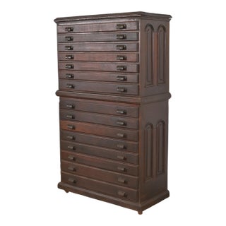 Antique Victorian Walnut 15-Drawer Architect's Blueprint Flat File Cabinet or Collector's Cabinet For Sale