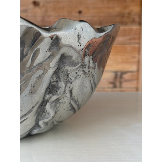 Gray Vintage Cabbage-Form Cast Metal Decorative Bowl With Pewter-Tone Finish For Sale - Image 8 of 11