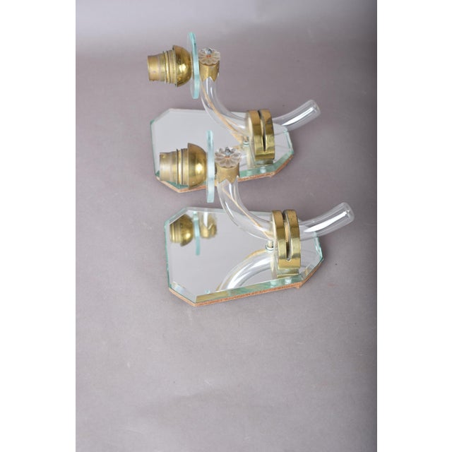 Metal Art Deco French Mirrored Glass and Brass Wall Sconces, 1940s, Set of 2 For Sale - Image 7 of 17