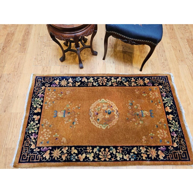 Vintage Chinese Art Deco Area Rug, Hand-Knotted Wool, 1920s, 3' x 5' For Sale - Image 4 of 15