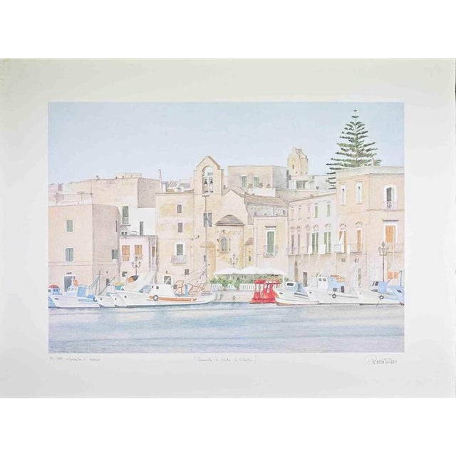 Lithograph hand colored realized by Rosanna Cattaneo. Edition of 190. Original title "Quando il Porto è Silenzio". Hand...