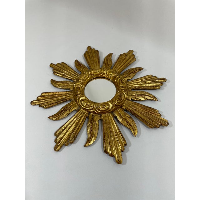 Baroque 1950s French Petite 11" Giltwood Sunburst Wall Mirror For Sale - Image 3 of 18