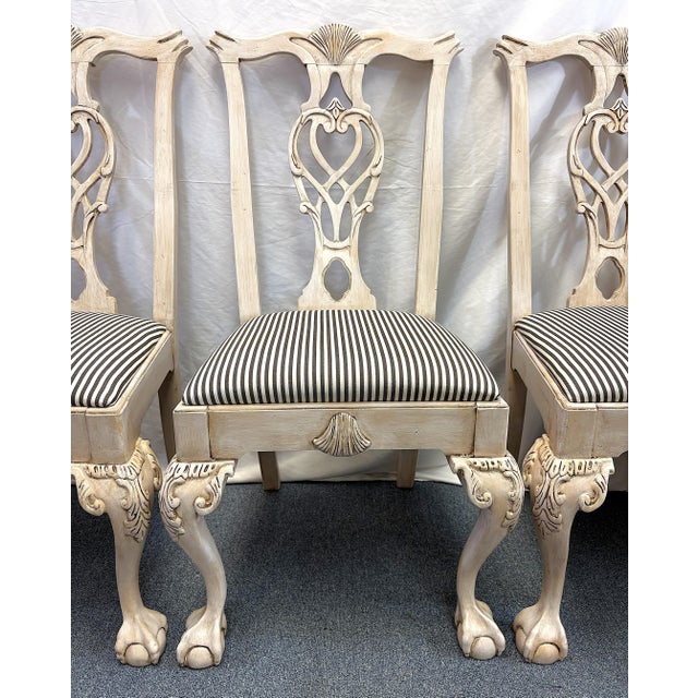 Wood Vintage Chippendale Chairs With Updated Driftwood Finish and New Upholstery- Set of 4 For Sale - Image 7 of 18