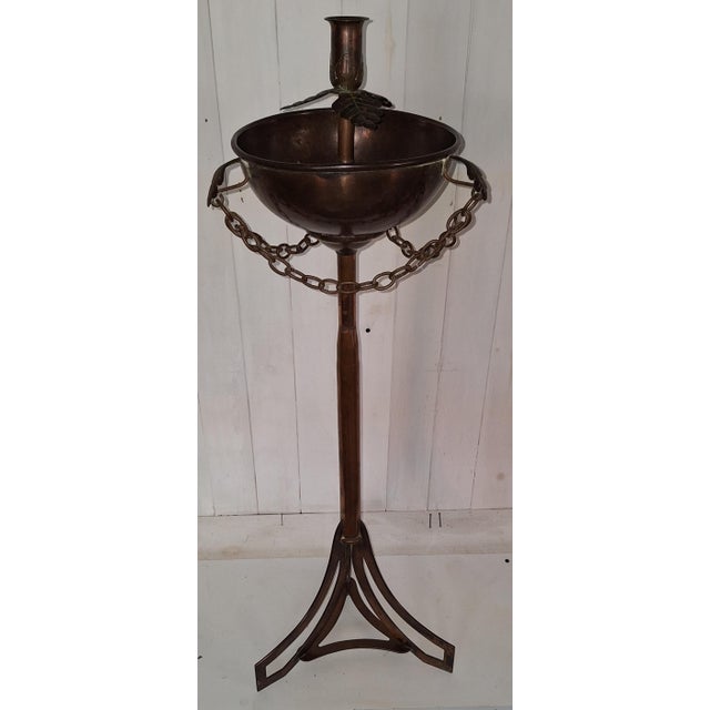 Copper Antique Art Nouveau Standing Candlestick in Copper, 1900 For Sale - Image 8 of 8