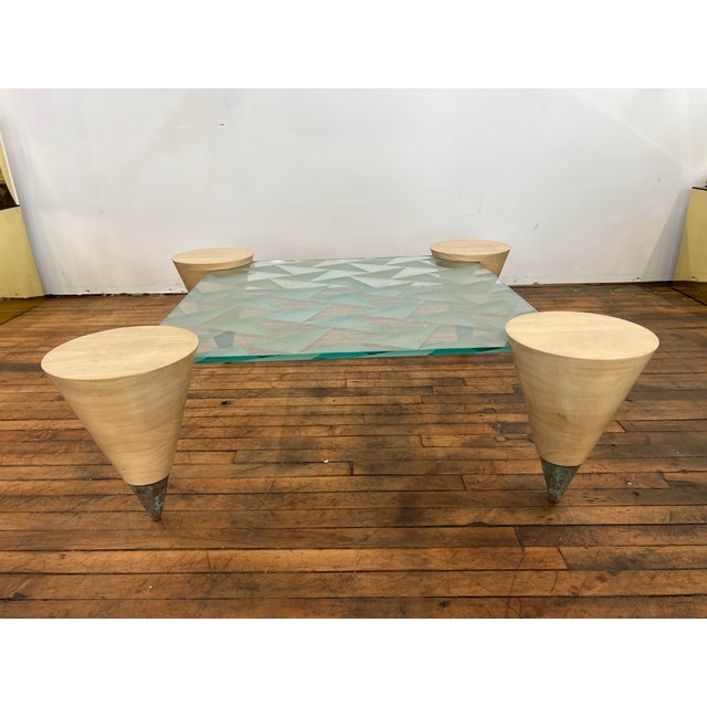 1980 Art Deco Checker Glass Coffee Table. The etched glass has the checker pattern and is premium in its quality. The legs...