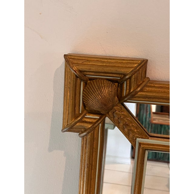 Ornamental & Decorative Materials Vintage Carvers’ Guild Quatrain With Shells Gold Leaf Mirror With Teal Accents – Model 1075 For Sale - Image 7 of 8