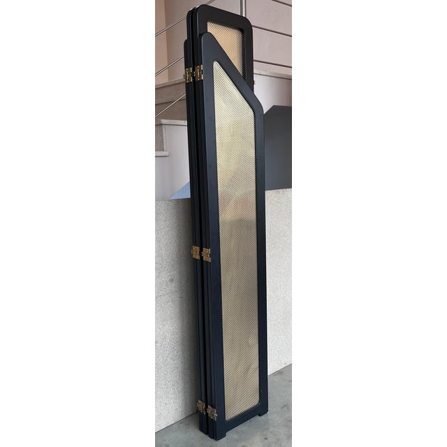 Art Deco Room Divider Black Ebonized Wood and Gold Metal Screens For Sale - Image 16 of 18