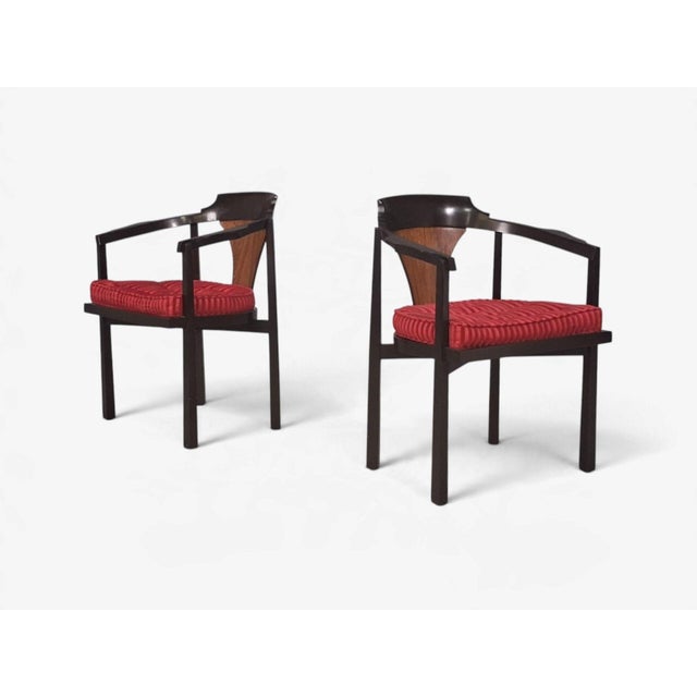 Wood Edward Wormley, Horseshoe Chairs, Mahogany, Rosewood, Red Fabric, Usa, 1950s For Sale - Image 7 of 16