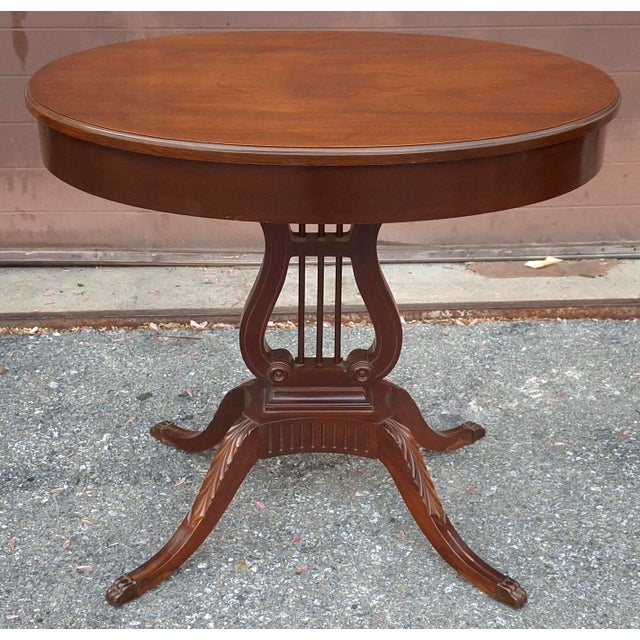 Wood Mid 20th Century Mersman Mahogany Oval Lyre Base Duncan Phyfe Occasion Table For Sale - Image 7 of 10