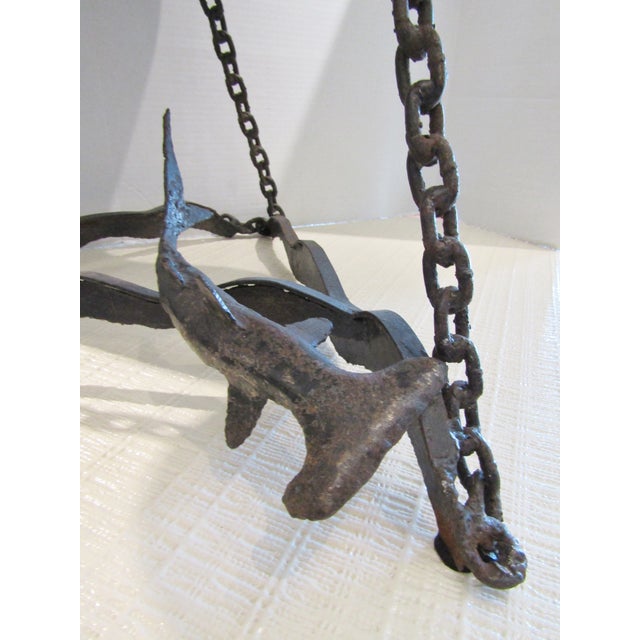 Metal Rare Signed Slack Brutalist Nautical Themed Tripod Iron Table Circa 1960's For Sale - Image 7 of 12