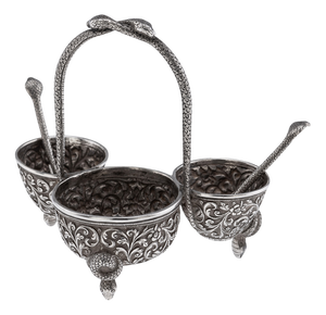 Antique Indian Silver Condiment Set by Oomersi Mawji, Bhuj, 1890s, Set of 3
