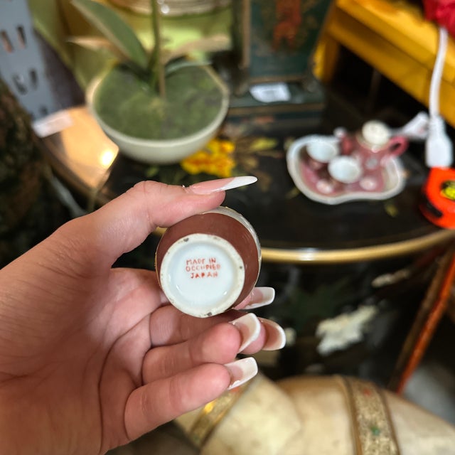 1970s Miniature Vintage Asian Style Vase With Woman and Fan Design For Sale - Image 5 of 5