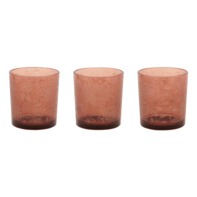 Amber Floral Print Votive Holder (Set of 3) For Sale