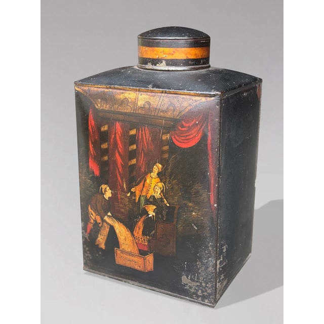 A Set of Three Exceptional 19th-Century Toleware Shop Tea Canisters A superb and very decorative set of three 19th-century...