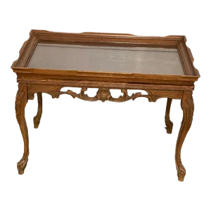 1900s French Style Removable Tray Top Table Hand Carved Walnut
