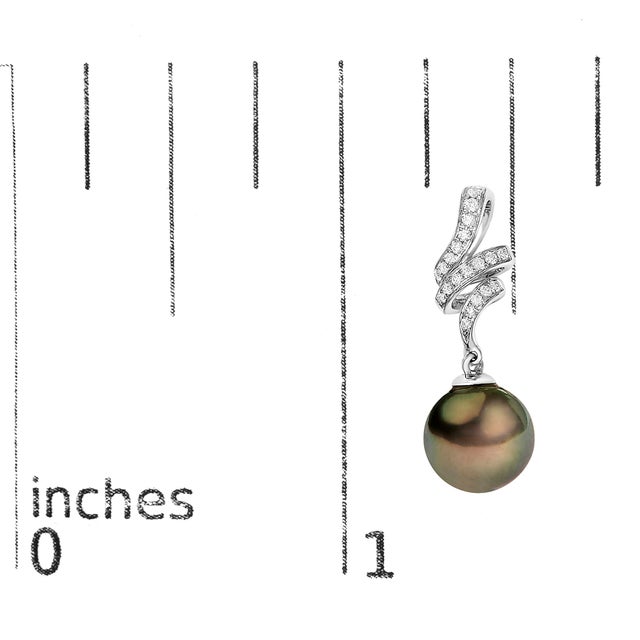 Early 21st Century 14K White Gold 9MM Cultured Black Pearl and Diamond Accent Drop and Dangle Earrings, A Pair For Sale - Image 5 of 5