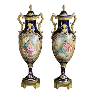 Antique French Porcelain Vases with Gilt Bronze Mounts from Sèvres, 19th Century, Set of 2 For Sale