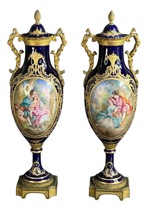 Antique French Porcelain Vases with Gilt Bronze Mounts from Sèvres, 19th Century, Set of 2