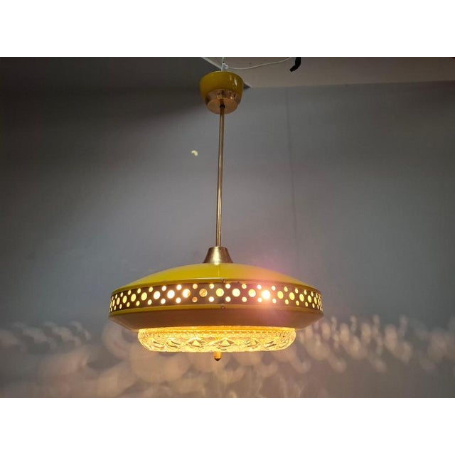 Mid-Century Modern Pendant Lamp in Yellow Metal with Brass and Glass, 1970s For Sale - Image 10 of 18