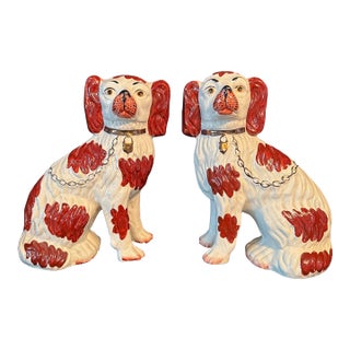 Antique Staffordshire King Charles Spaniel Dog Pair “Mantel Dogs,Victorian Era, Staffordshire England For Sale