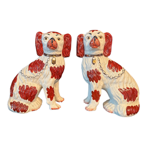 Antique Staffordshire King Charles Spaniel Dog Pair “Mantel Dogs,Victorian Era, Staffordshire England