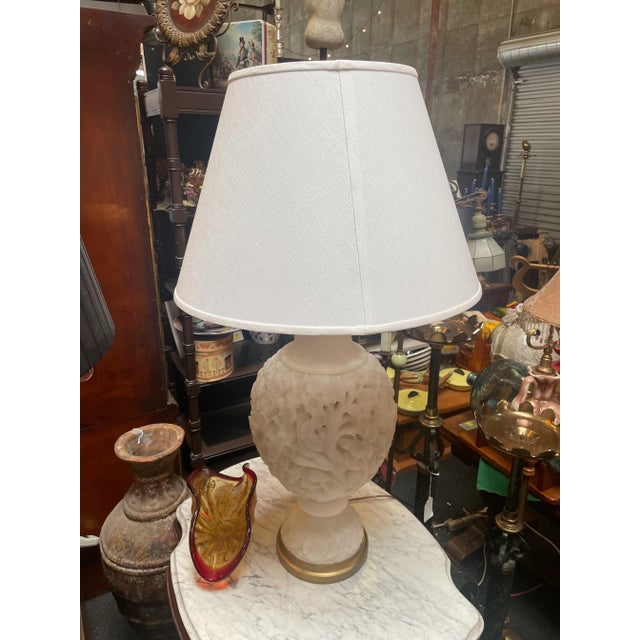 1920s Large Hand Carved Alabaster Table Lamp For Sale - Image 10 of 10