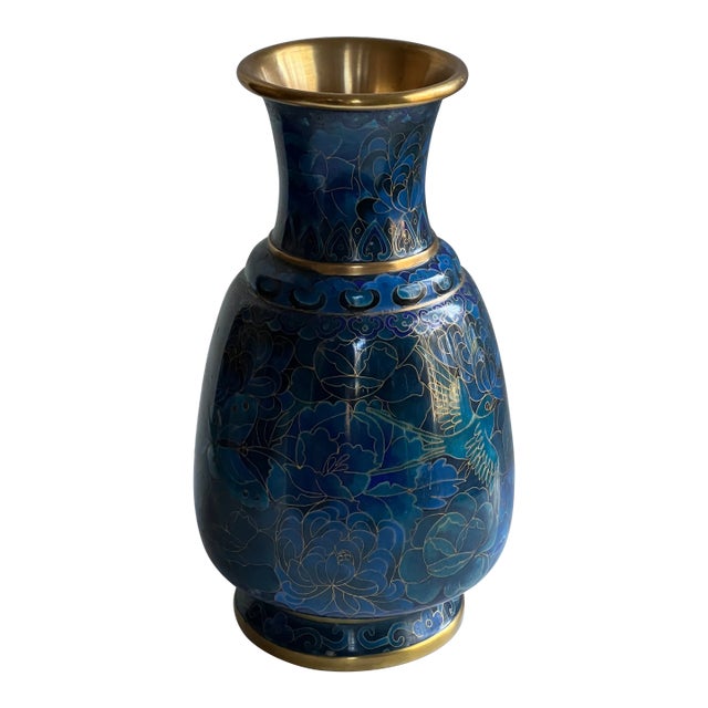 Vintage Blue Cloisonné Vase For Sale