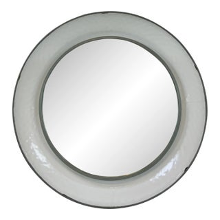 Modern White Enamel Distressed Wall Mirror For Sale