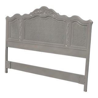 Vintage by Drexel ~ French Country Gray Ornate Cane Queen Headboard For Sale