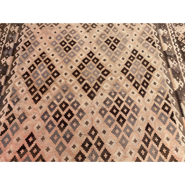 2000 - 2009 Vintage Oversized Terracotta Geometric Wool Kilim Rug For Sale - Image 5 of 14