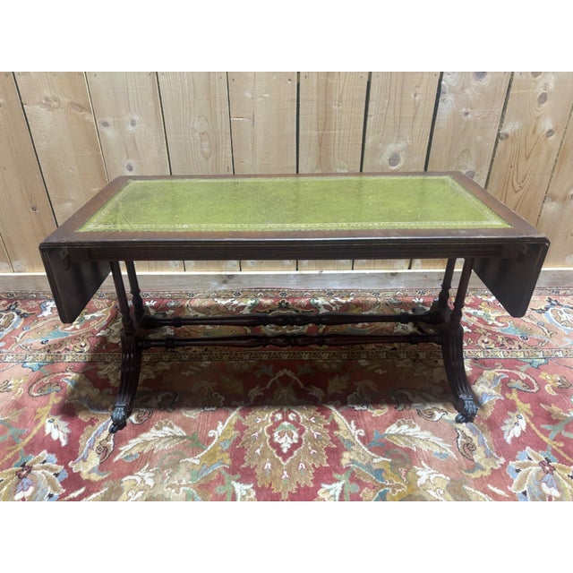 Regency English Coffee Table in Mahogany and Green Leather Embossed with Gold, 1890s For Sale - Image 9 of 10