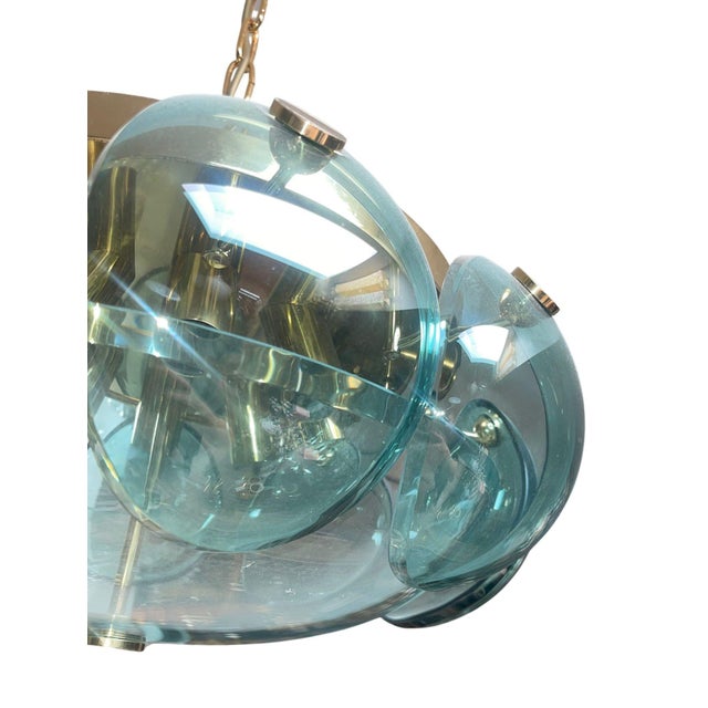1960s Cristal Arte Beveled Glass & Brass Pendant For Sale In Los Angeles - Image 6 of 7
