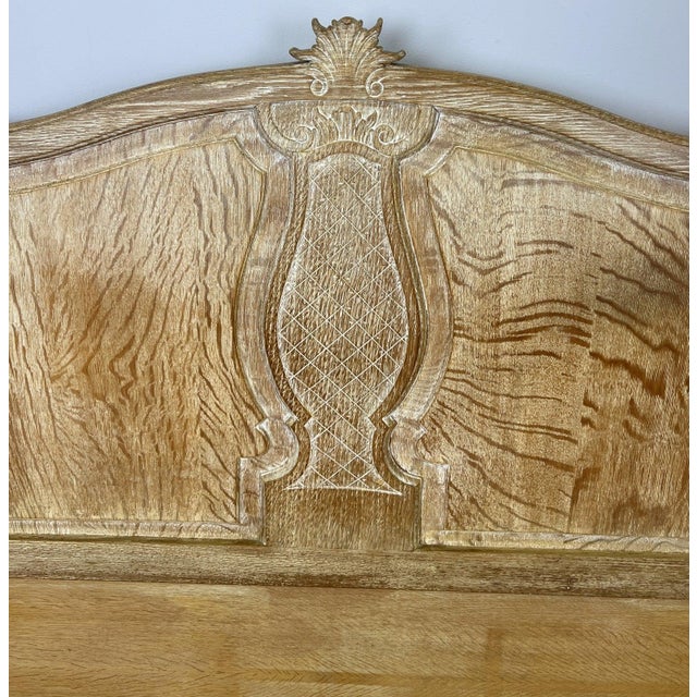 Vintage Louis XVI French Oak King Size Bed Frame with Carved Headboard For Sale - Image 9 of 13