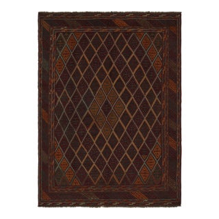 Rug & Kilim’s Mashwani Afghan Tribal Rug in Burgundy With Diamond Patterns For Sale