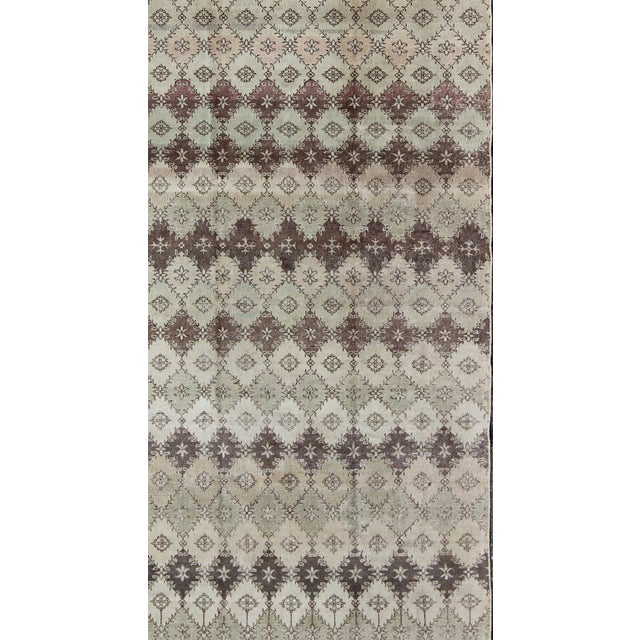Vintage Distressed Rug With Diamond Modern Design in Earth Tones & Neutrals 6'8 X 12 For Sale - Image 4 of 8