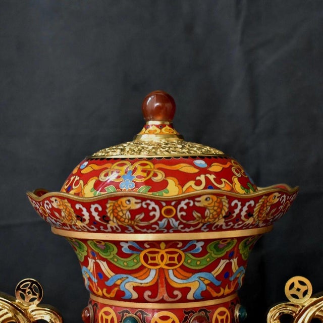 Early 21st Century "Fortune & Honor" Cloisonné Enamel Vase by Master Mi Zhenxiong for China Gold Coin Inc. For Sale - Image 4 of 9