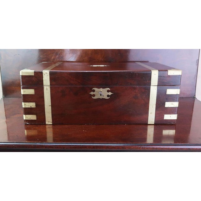 Large Antique Campaign Brass Mounted Writing Box, 1850 For Sale - Image 3 of 14