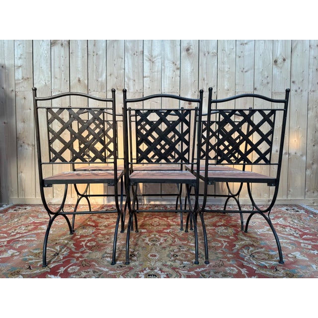 Mediterranean Style Wrought Iron and Cement Mosaic Garden Chairs, 1980s, Set of 6 For Sale - Image 4 of 11