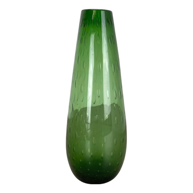 Large Green Murano Glass Bullicante Bubble Vase, Italy, 1970s For Sale