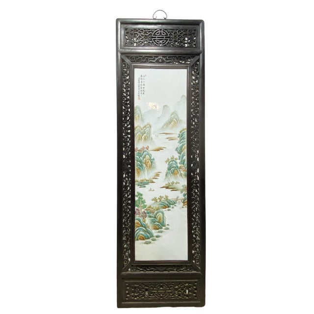 Large Chinoiserie Hand Painted Famille Rose Porcelain Wall Panel 67.5" H For Sale - Image 13 of 13