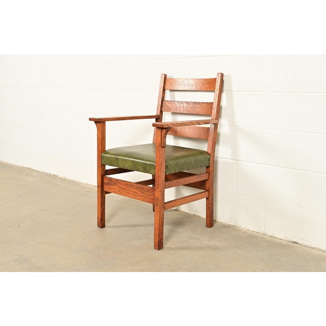 Stickley Gustav Stickley Antique Mission Oak Arts & Crafts Ladder Back Armchair, Circa 1910 For Sale - Image 4 of 14