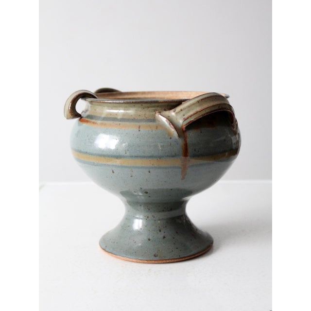Blue Vintage Studio Pottery Serving Bowl and Ladle Set For Sale - Image 8 of 12