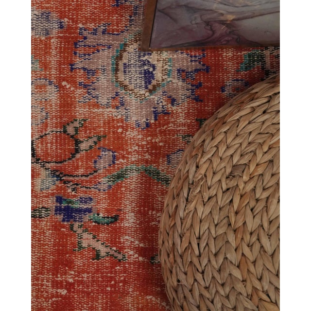 1970s Vintage Handmade Wool Cotton Orange Area Rug For Sale - Image 4 of 12