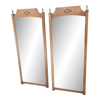 Mid 20th Century Burl Wood Mirrors With Beveled Glass- a Pair For Sale