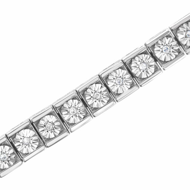 Contemporary .925 Sterling Silver Miracle Set Diamond Accent Classic Tennis Bracelet - 7.25" For Sale - Image 3 of 5